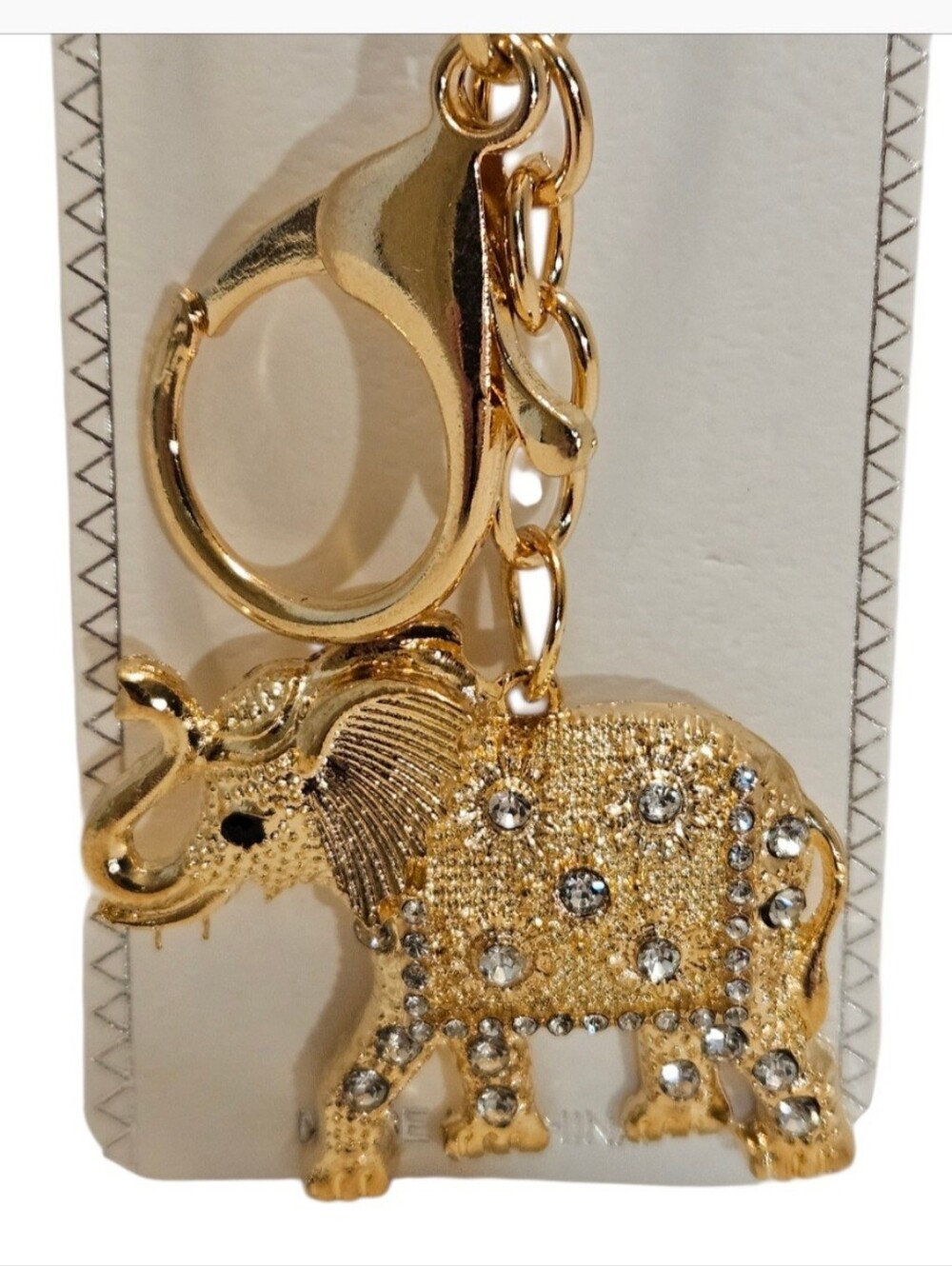 Gold Tone Elephant Purse & Keychain Bag Charm With Sparkling Rhinestones